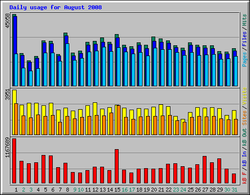 Daily usage for August 2008